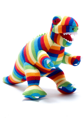 Best Years bold stripe organic cotton knitted T-rex soft toy