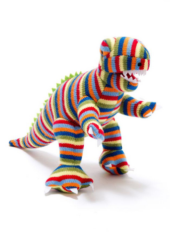 Best Years Rainbow organic cotton knitted T-rex soft toy