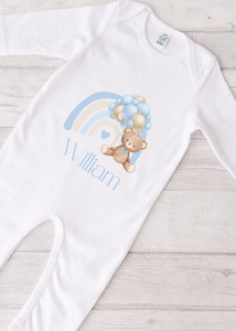 Baby Boy blue rainbow personalised All in one